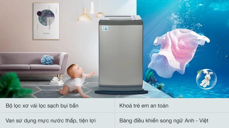 Máy giặt Aqua 8kg AQW-KS80GT.S khóa an toàn trẻ em