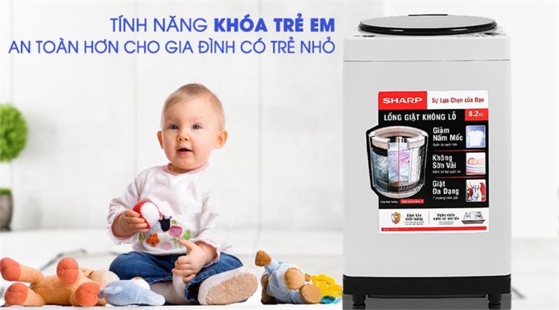 Máy giặt Sharp 8.2kg ES-W82GV-H Tính năng khóa trẻ em