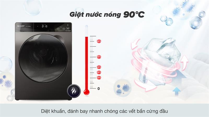 Máy giặt Sharp ES-FK1054PV-S giặt nước nóng