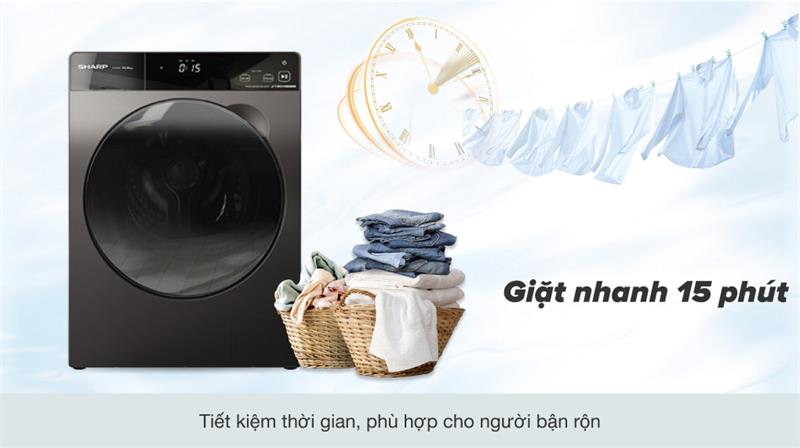 Máy giặt Sharp ES-FK1054PV-S giặt nhanh 15 phút