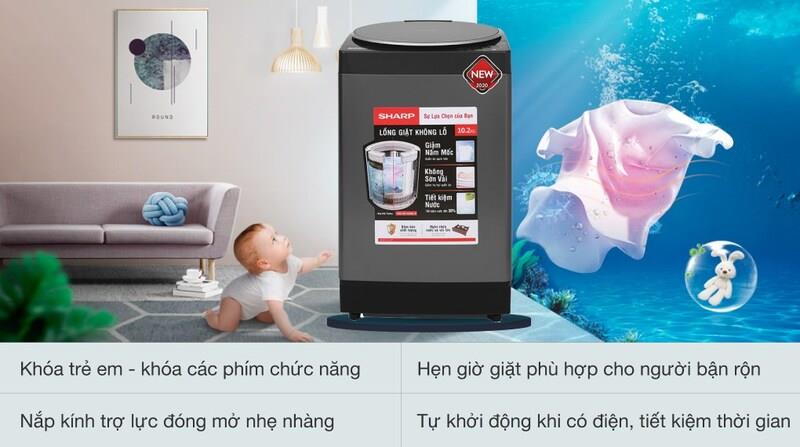 Máy giặt Sharp ES-W102PV-H tính năng khóa an toàn cho trẻ em