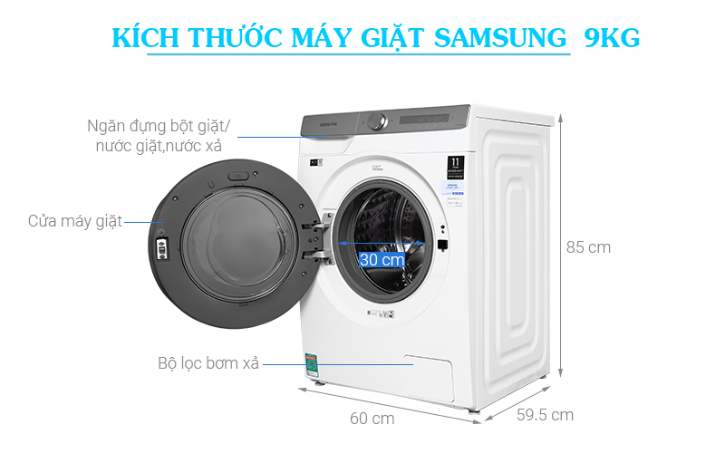 Kích thước máy giặt Samsung 9kg cửa ngang