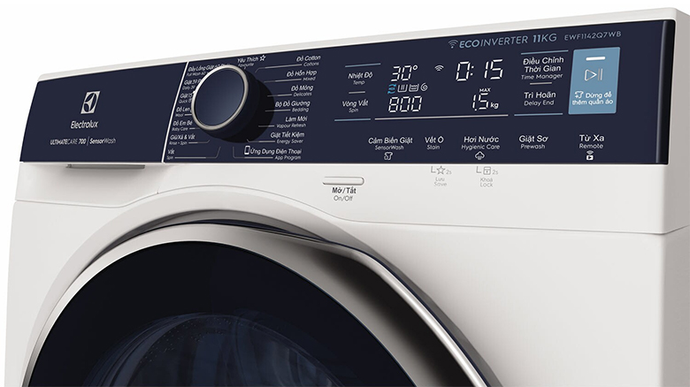 Máy giặt Electrolux EWF1142Q7WB dễ sử dụng, bảng điều khiển song ngữ