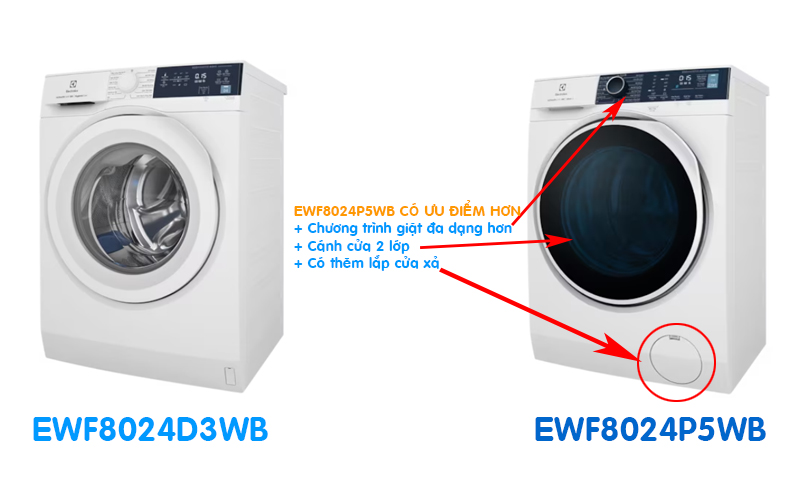 Khác nhau máy giặt electrolux EWF8024D3WB và EWF8024P5WB